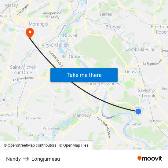 Nandy to Longjumeau map