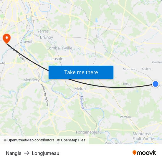 Nangis to Longjumeau map