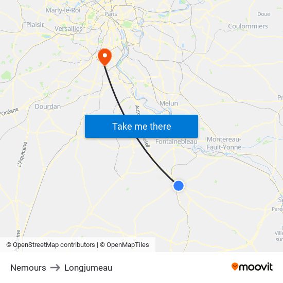 Nemours to Longjumeau map