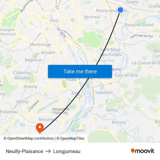 Neuilly-Plaisance to Longjumeau map