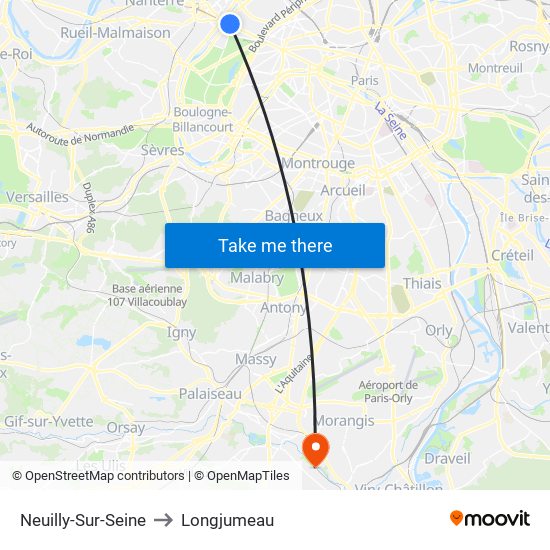 Neuilly-Sur-Seine to Longjumeau map