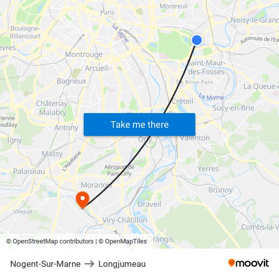 Nogent-Sur-Marne to Longjumeau map