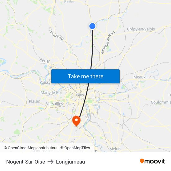 Nogent-Sur-Oise to Longjumeau map