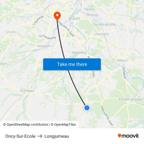 Oncy-Sur-Ecole to Longjumeau map