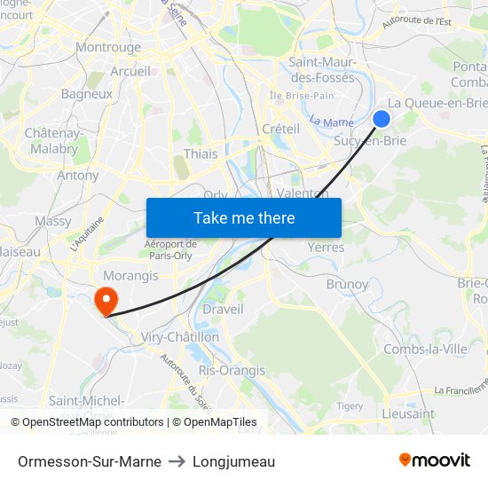 Ormesson-Sur-Marne to Longjumeau map