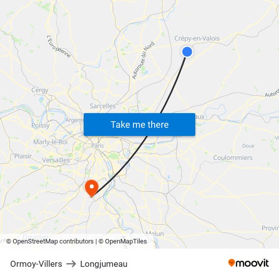 Ormoy-Villers to Longjumeau map