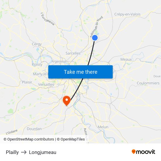 Plailly to Longjumeau map