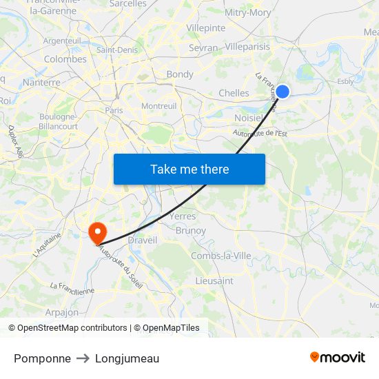 Pomponne to Longjumeau map