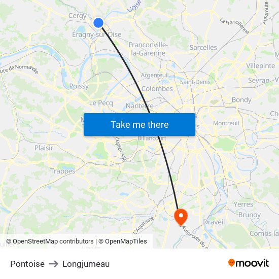 Pontoise to Longjumeau map