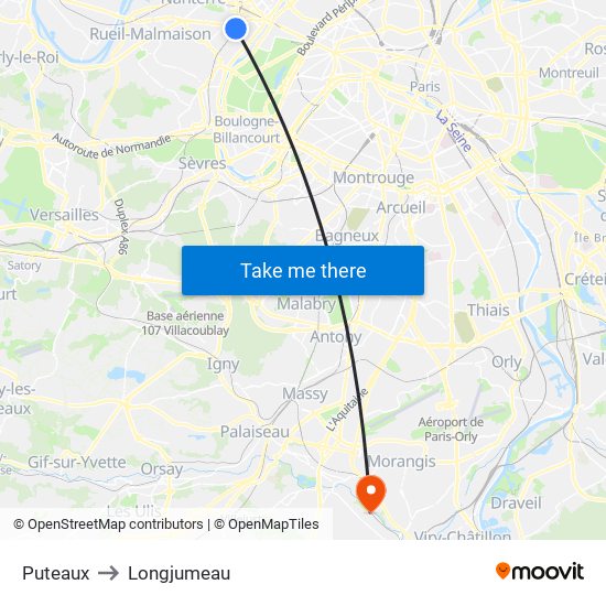 Puteaux to Longjumeau map