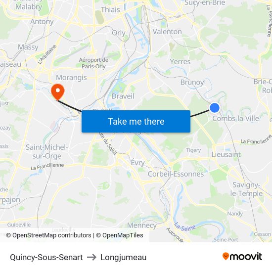 Quincy-Sous-Senart to Longjumeau map