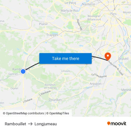 Rambouillet to Longjumeau map