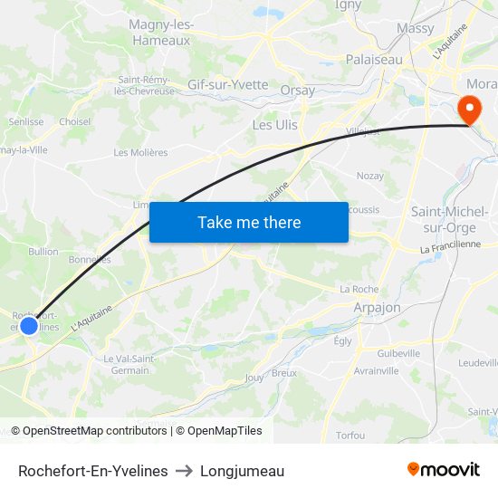 Rochefort-En-Yvelines to Longjumeau map