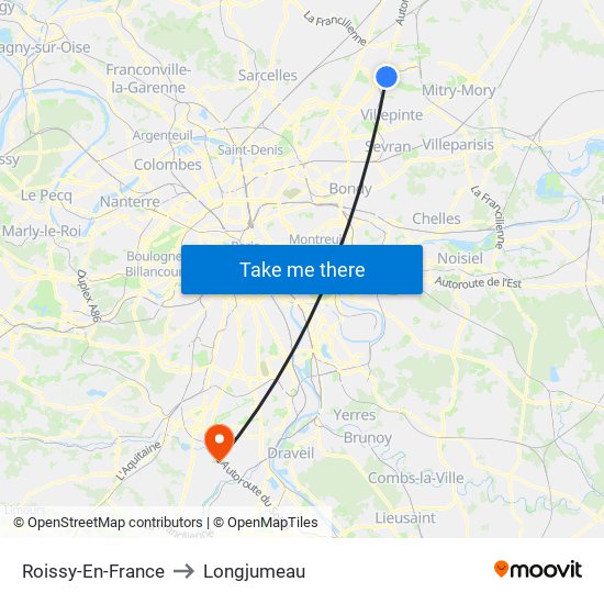Roissy-En-France to Longjumeau map
