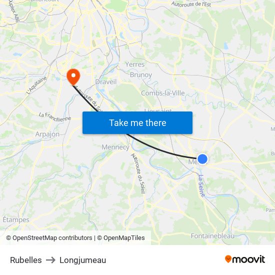 Rubelles to Longjumeau map