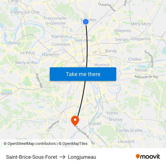 Saint-Brice-Sous-Foret to Longjumeau map