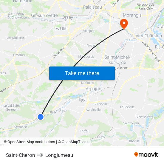 Saint-Cheron to Longjumeau map