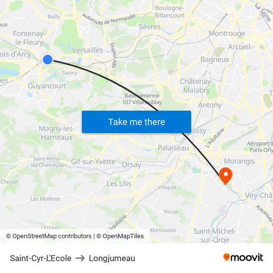 Saint-Cyr-L'Ecole to Longjumeau map