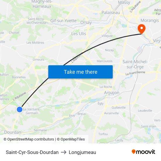 Saint-Cyr-Sous-Dourdan to Longjumeau map