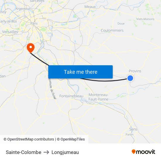 Sainte-Colombe to Longjumeau map