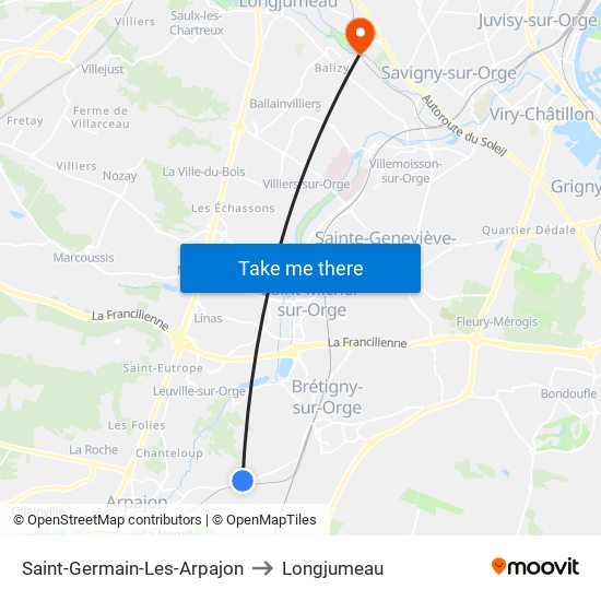 Saint-Germain-Les-Arpajon to Longjumeau map