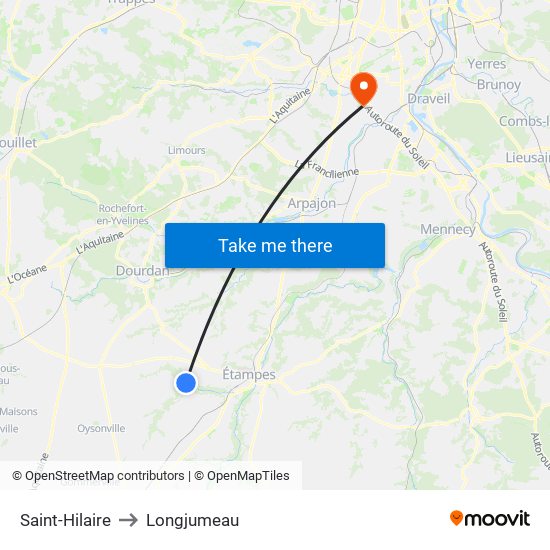 Saint-Hilaire to Longjumeau map