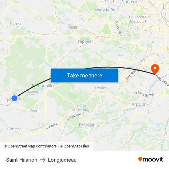 Saint-Hilarion to Longjumeau map