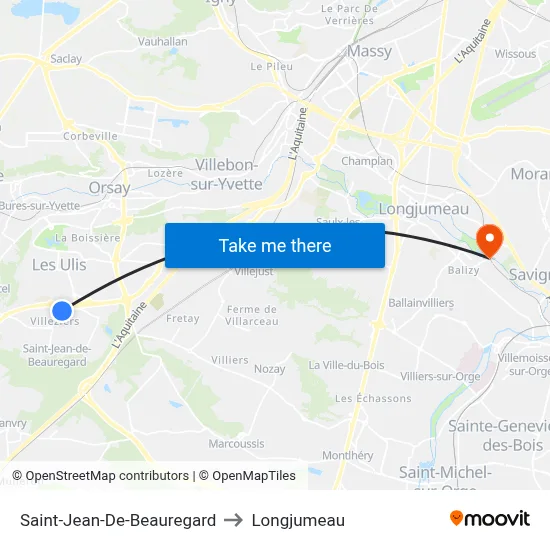 Saint-Jean-De-Beauregard to Longjumeau map
