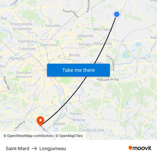 Saint-Mard to Longjumeau map