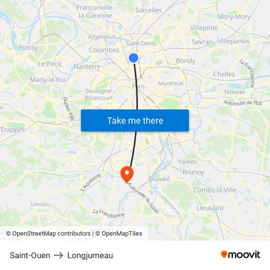Saint-Ouen to Longjumeau map