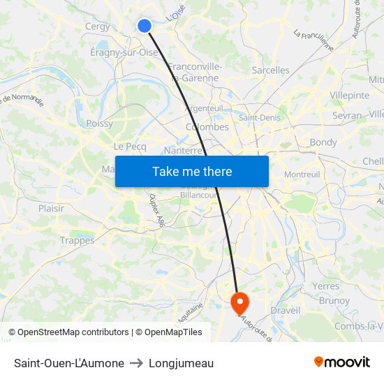 Saint-Ouen-L'Aumone to Longjumeau map