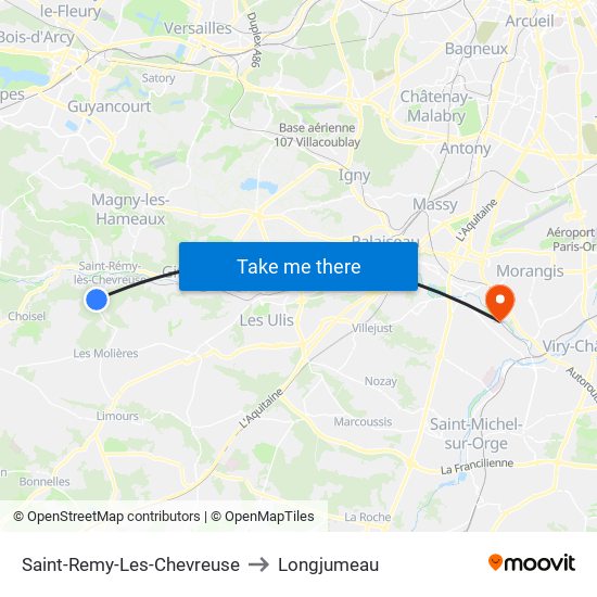 Saint-Remy-Les-Chevreuse to Longjumeau map