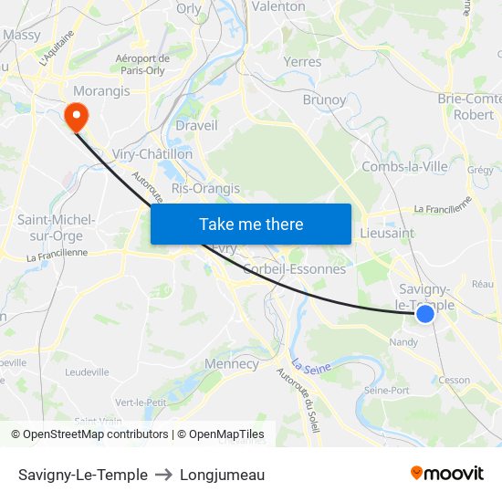 Savigny-Le-Temple to Longjumeau map