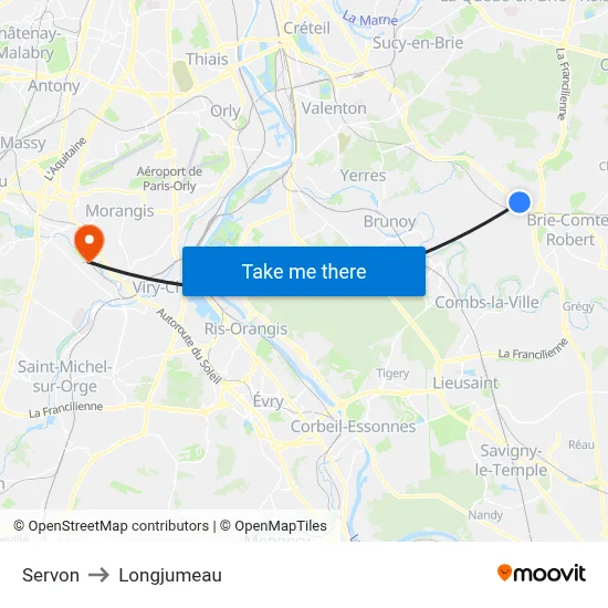 Servon to Longjumeau map
