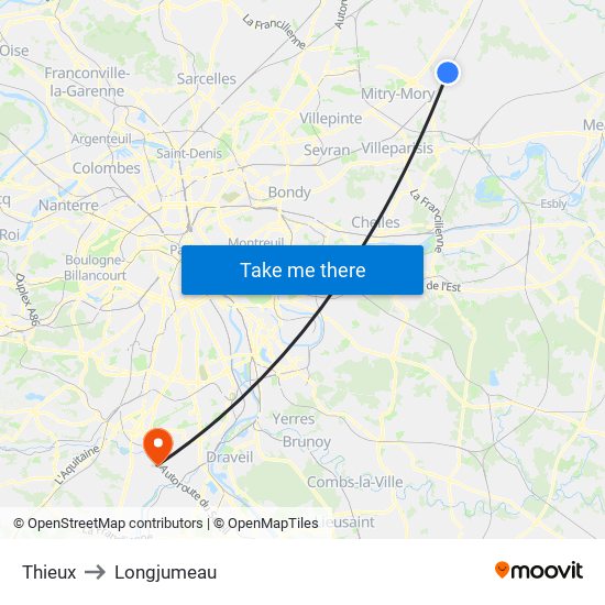 Thieux to Longjumeau map