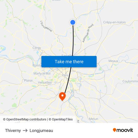 Thiverny to Longjumeau map