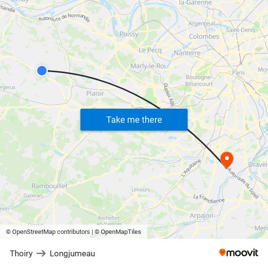 Thoiry to Longjumeau map