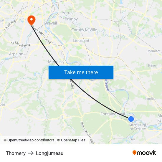 Thomery to Longjumeau map