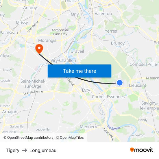 Tigery to Longjumeau map
