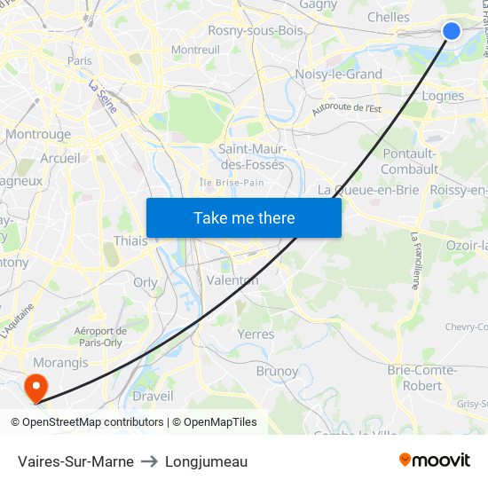 Vaires-Sur-Marne to Longjumeau map