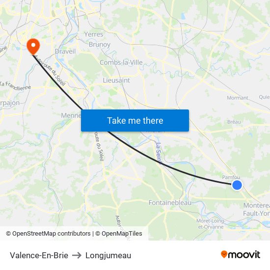 Valence-En-Brie to Longjumeau map