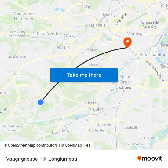 Vaugrigneuse to Longjumeau map