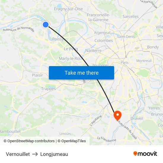 Vernouillet to Longjumeau map