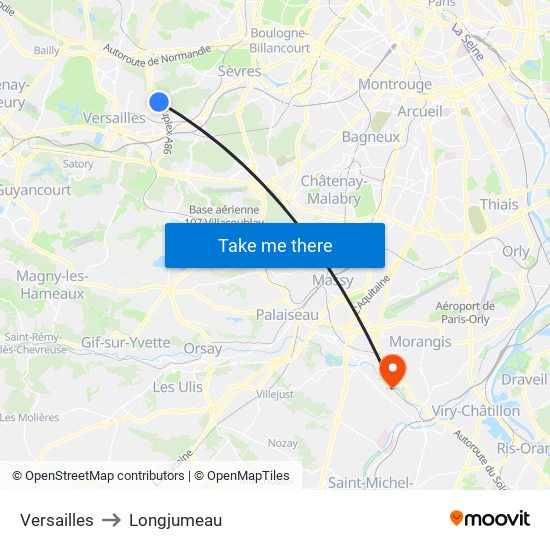 Versailles to Longjumeau map