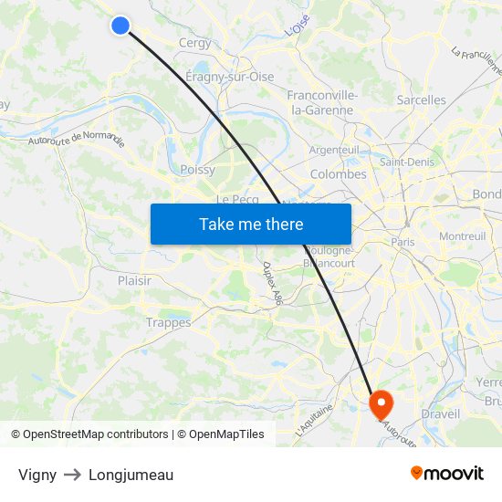 Vigny to Longjumeau map
