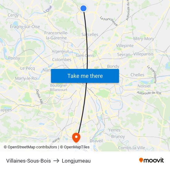 Villaines-Sous-Bois to Longjumeau map