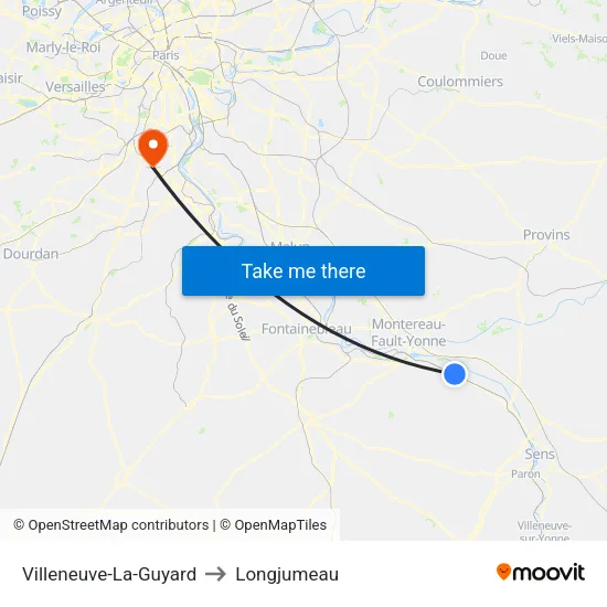 Villeneuve-La-Guyard to Longjumeau map