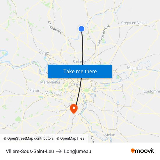 Villers-Sous-Saint-Leu to Longjumeau map