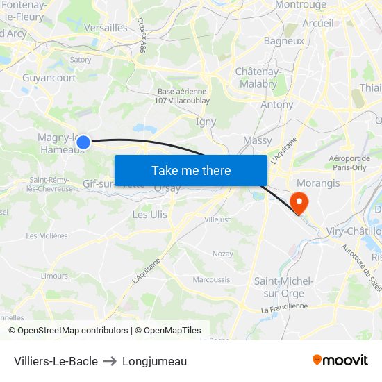 Villiers-Le-Bacle to Longjumeau map