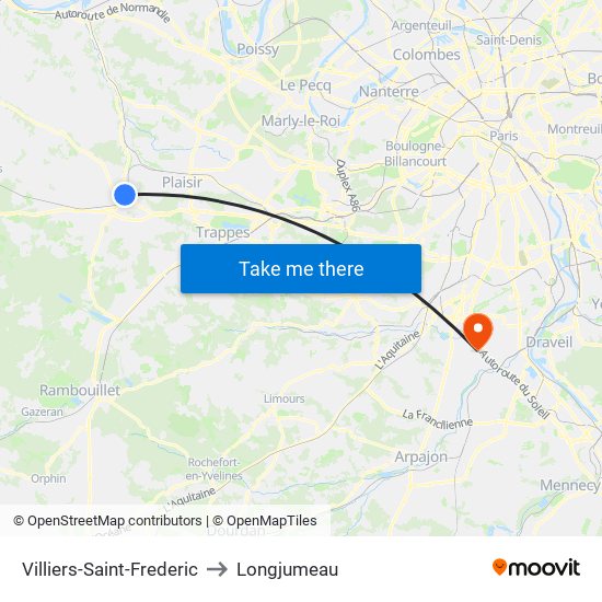Villiers-Saint-Frederic to Longjumeau map